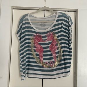 Workshop (Urban Outfitters) Striped Seahorse Gold Leaf Size Medium Crop Top GUC